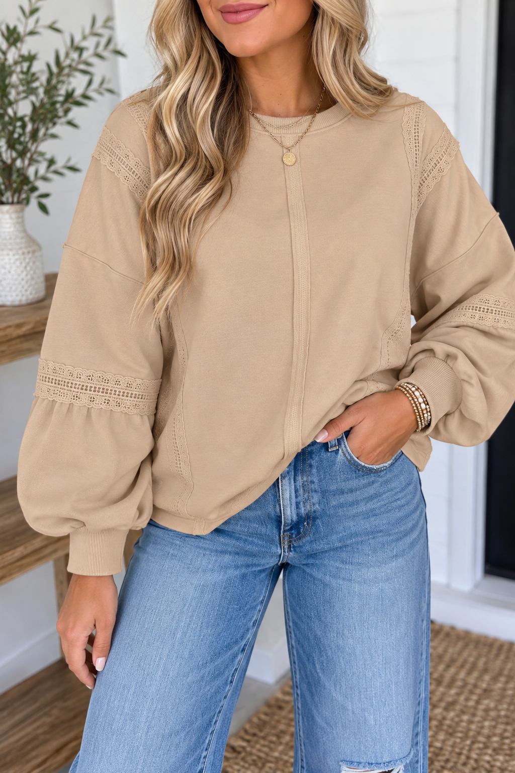 Magnolia Lace-Trim Sweatshirt