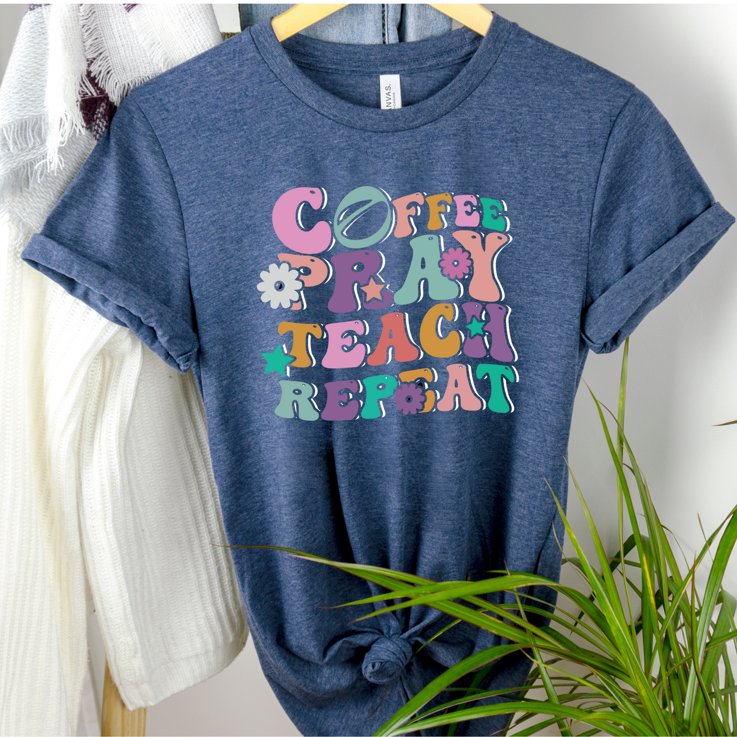 Wholesale Coffee Pray Teach Graphic Tee - Heather Slate Tee