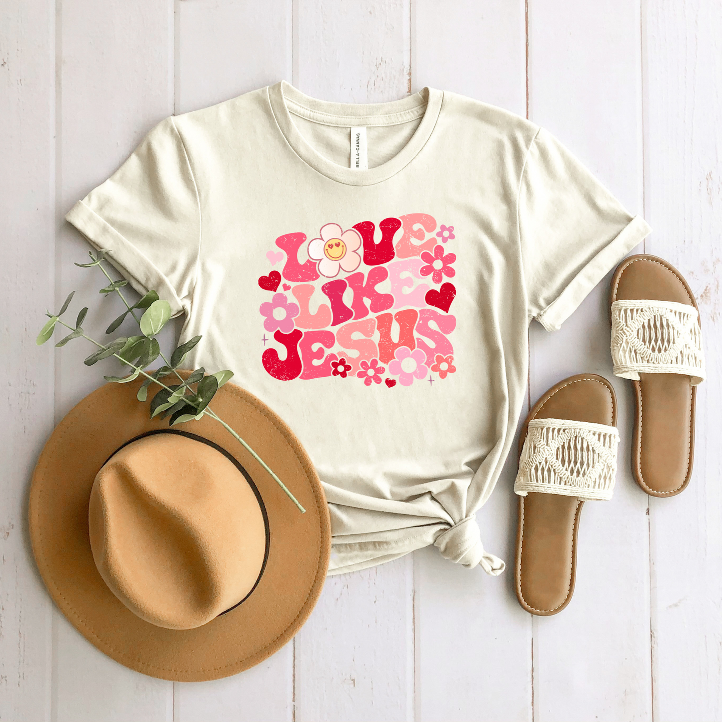 Wholesale Retro Love Like Jesus Graphic Tee - Natural Tee