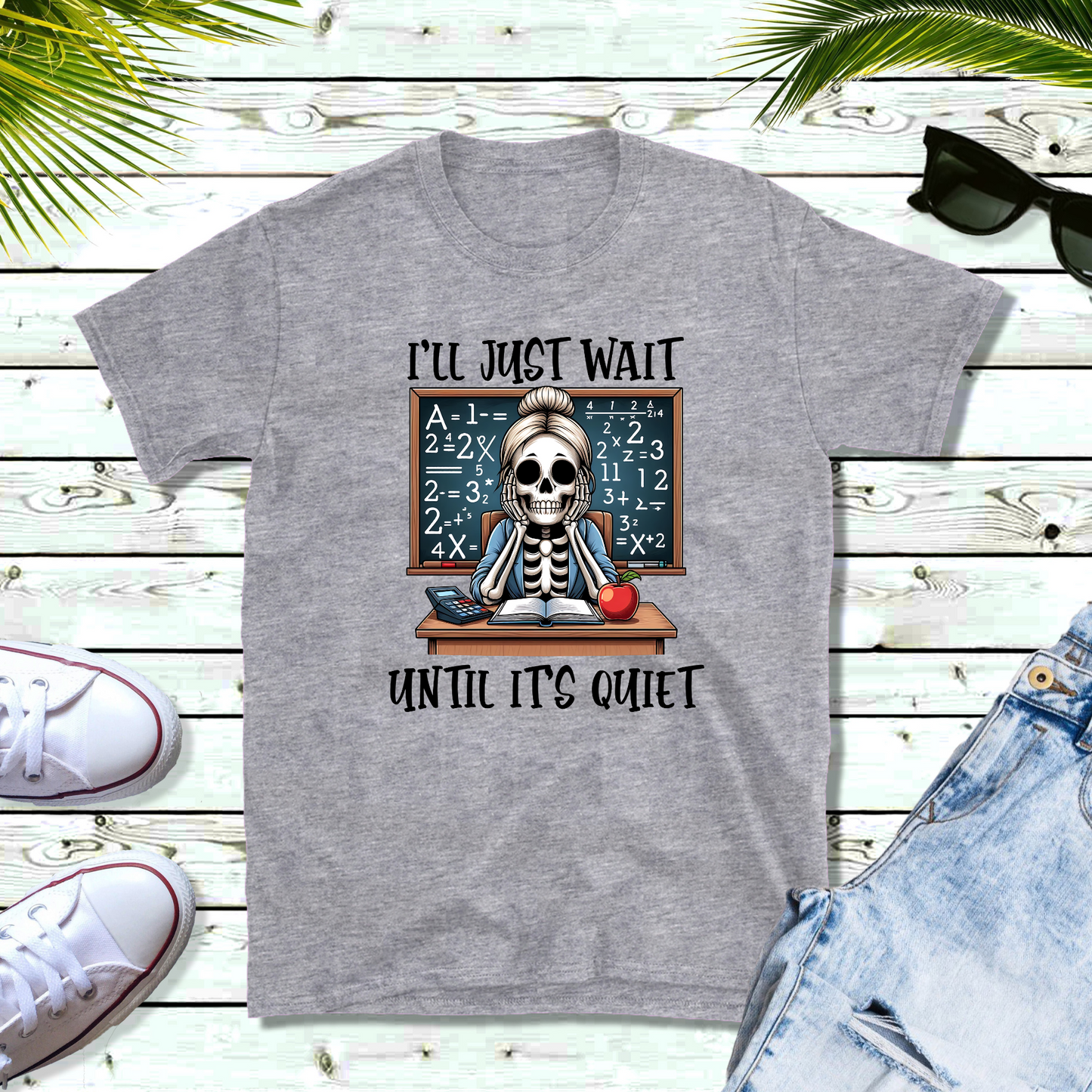 Wholesale I'll just wait skeleton Graphic Tee - Grey Tee