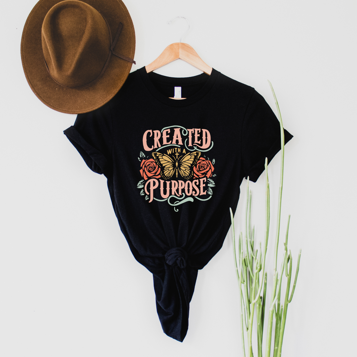 Wholesale Butterfly created with a purpose - Black Tee