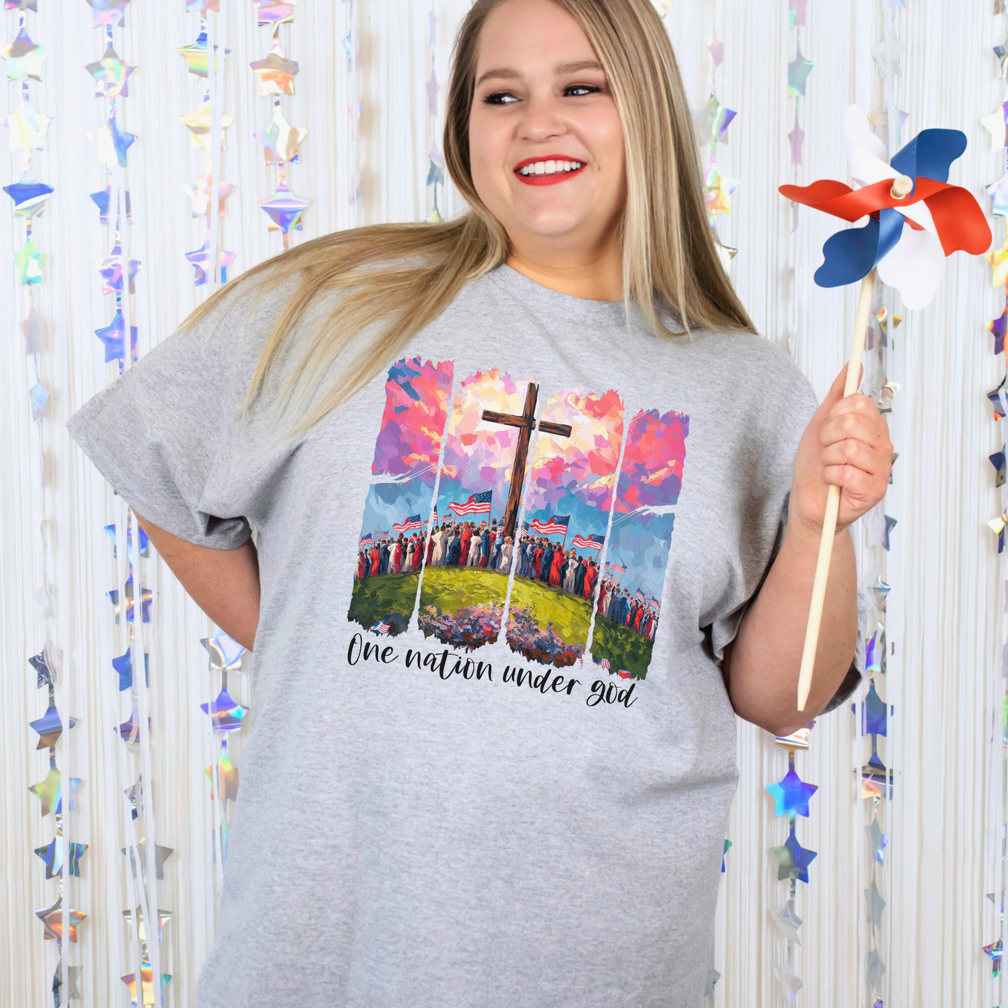Wholesale Brushstroke One Nation Graphic Tee - White Tee