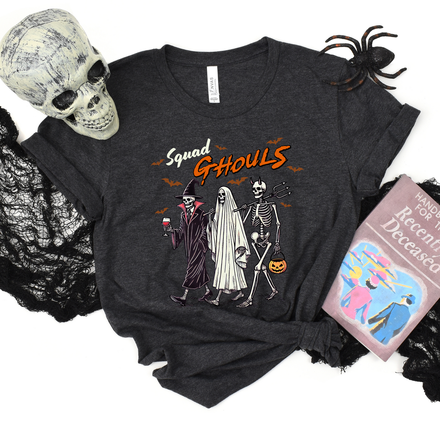 Wholesale Spooky Squad Ghouls Graphic Tee - Heather Charcoal Tee