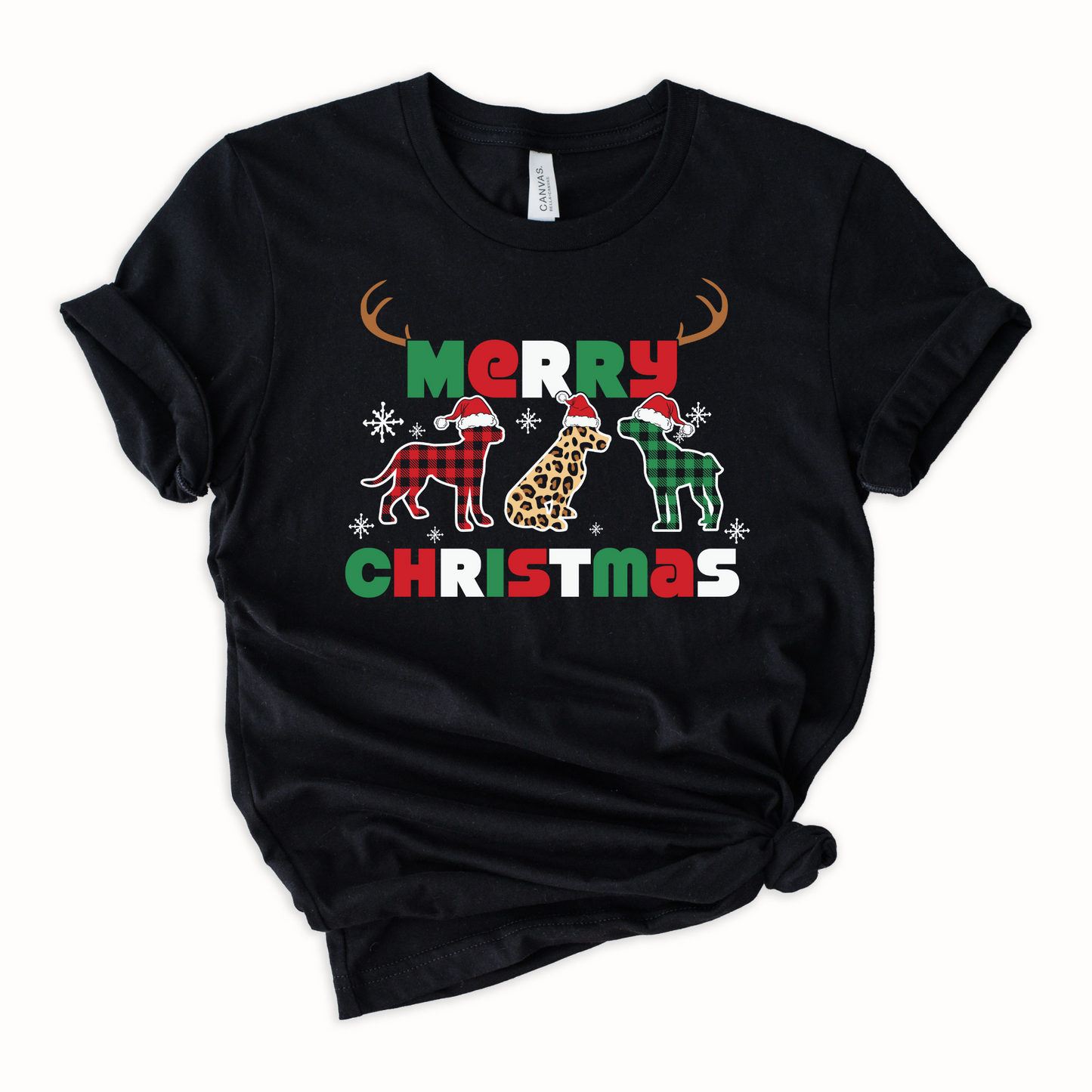 Wholesale Merry Doggy Christmas Graphic Tee - Black Sweatshirt