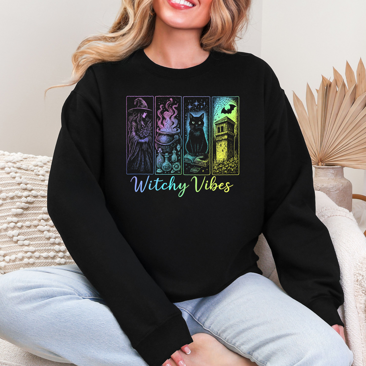 Wholesale Witchy Cat Vibes Graphic Tee or Sweatshirt - Black Sweatshirt