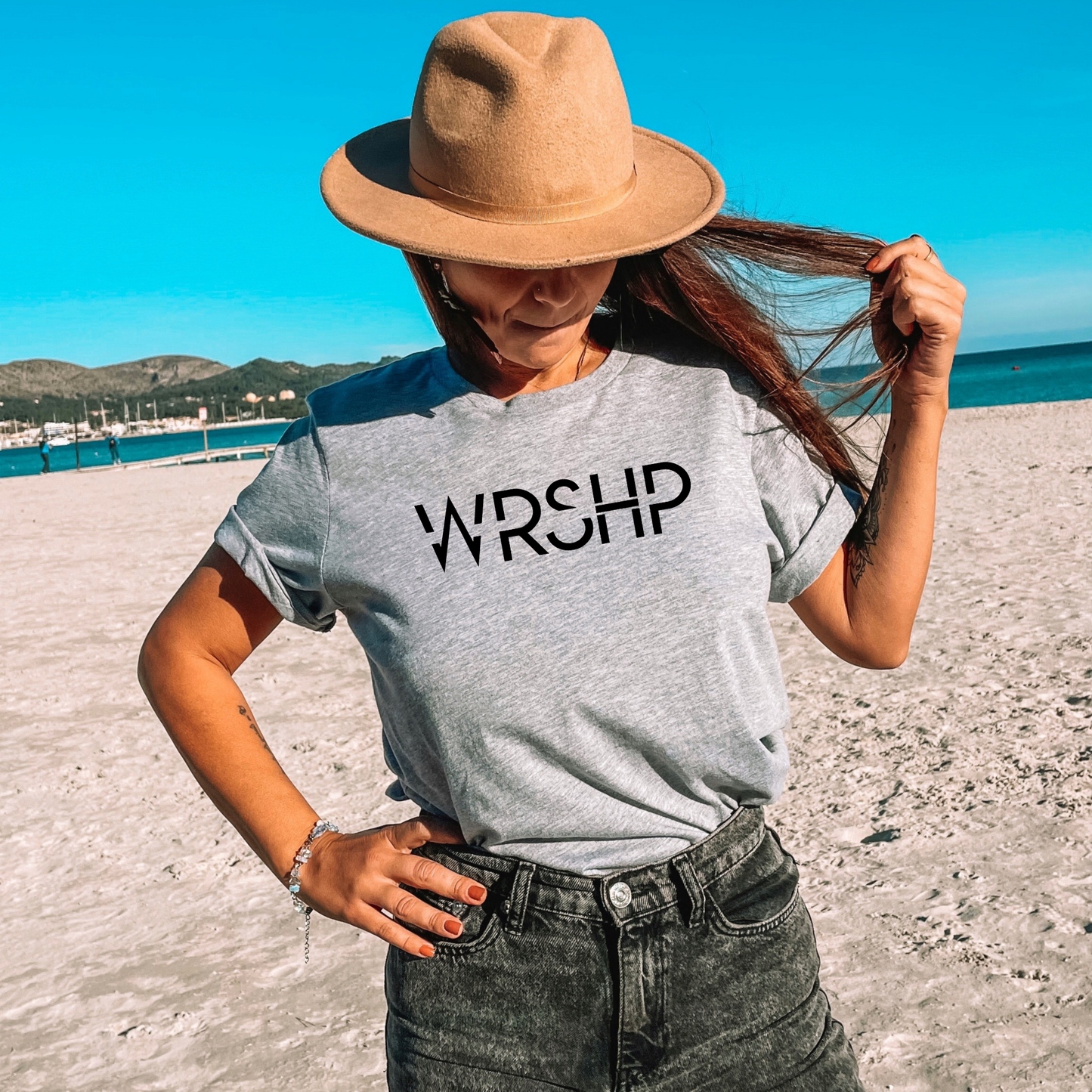 Wholesale WRSHP Graphic Tee - Heather Slate Tee