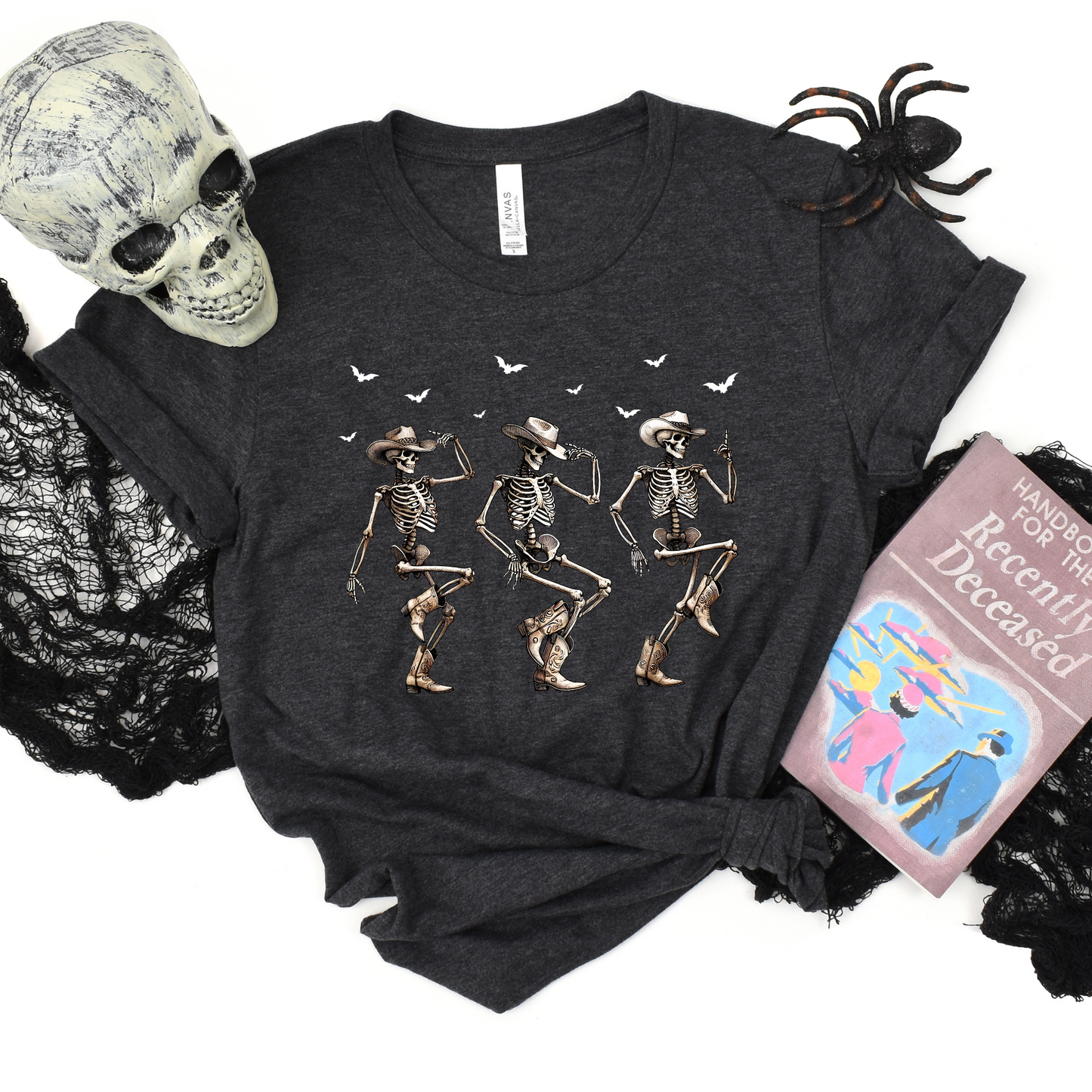 Wholesale Cowboy Skeletons Graphic Tee - Heather Charcoal Tee
