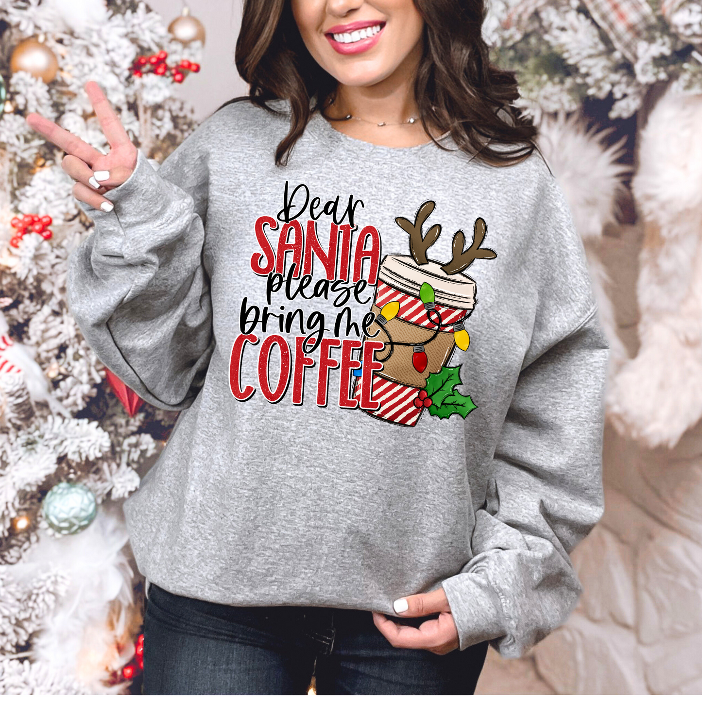 Wholesale Santa please bring coffee Graphic Tee - Sport Grey Sweatshirt