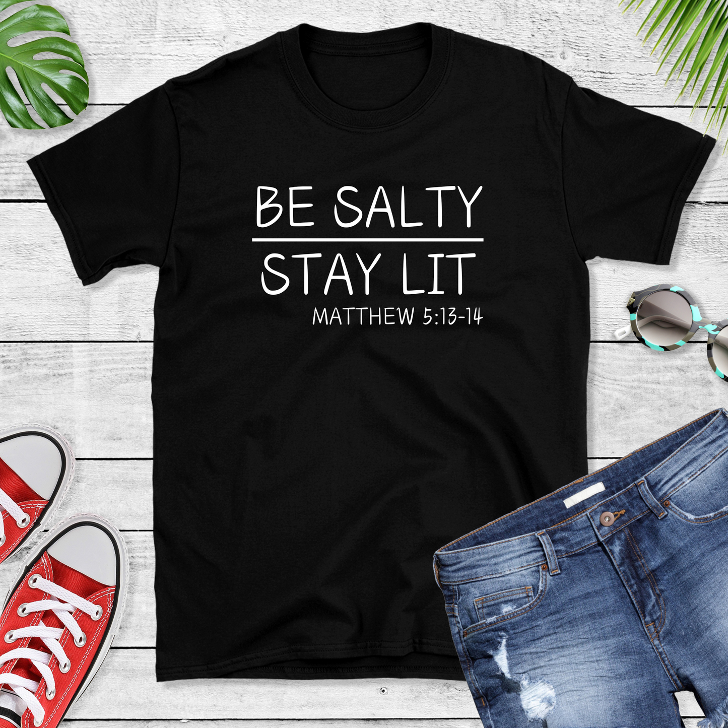 Wholesale Be Salty Stay Lit Graphic Tee - Black Tee