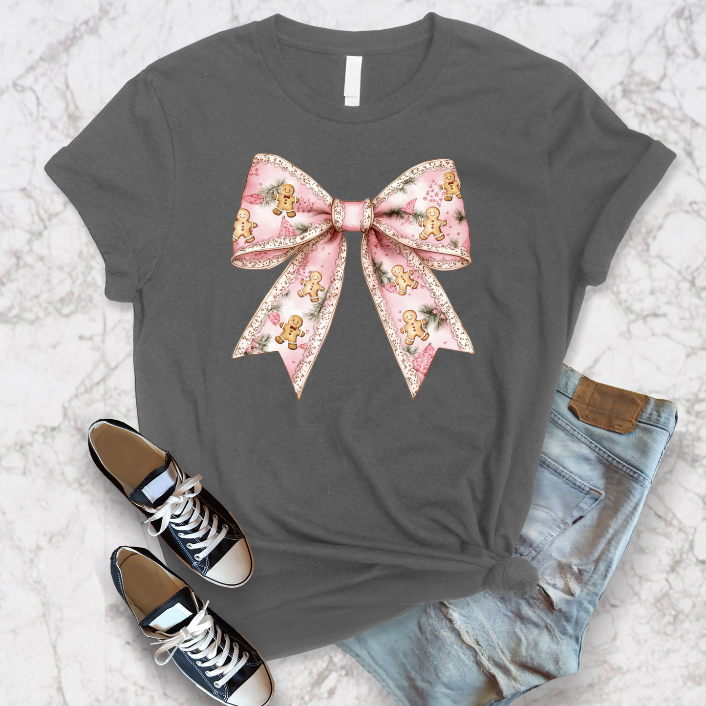 Wholesale Gingerbread Bow Graphic Tee - Asphalt Tee