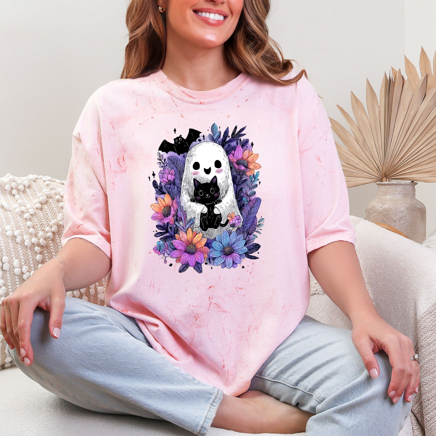 Wholesale Floral Ghost Graphic Tee - CC Colorblast Clay Tee