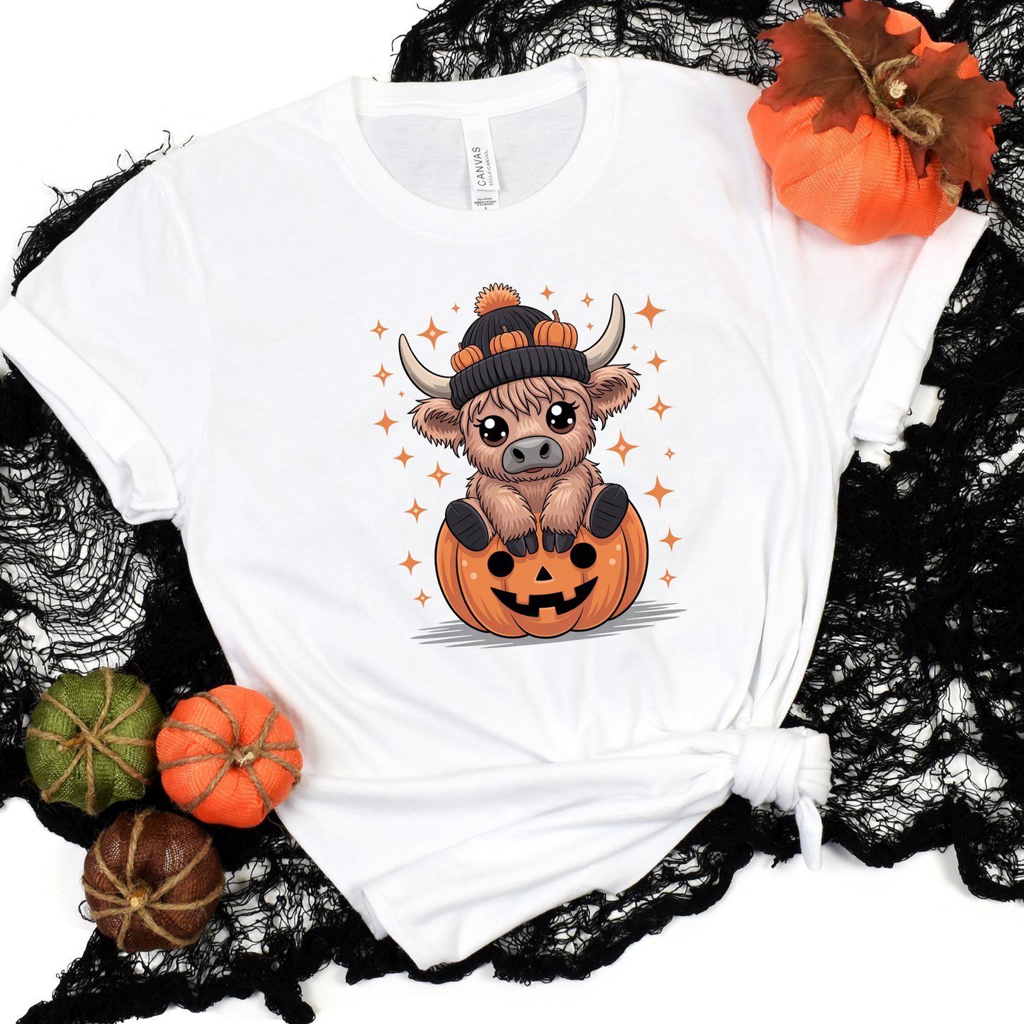 Wholesale Cow on Pumpkin Graphic Tee - White Tee