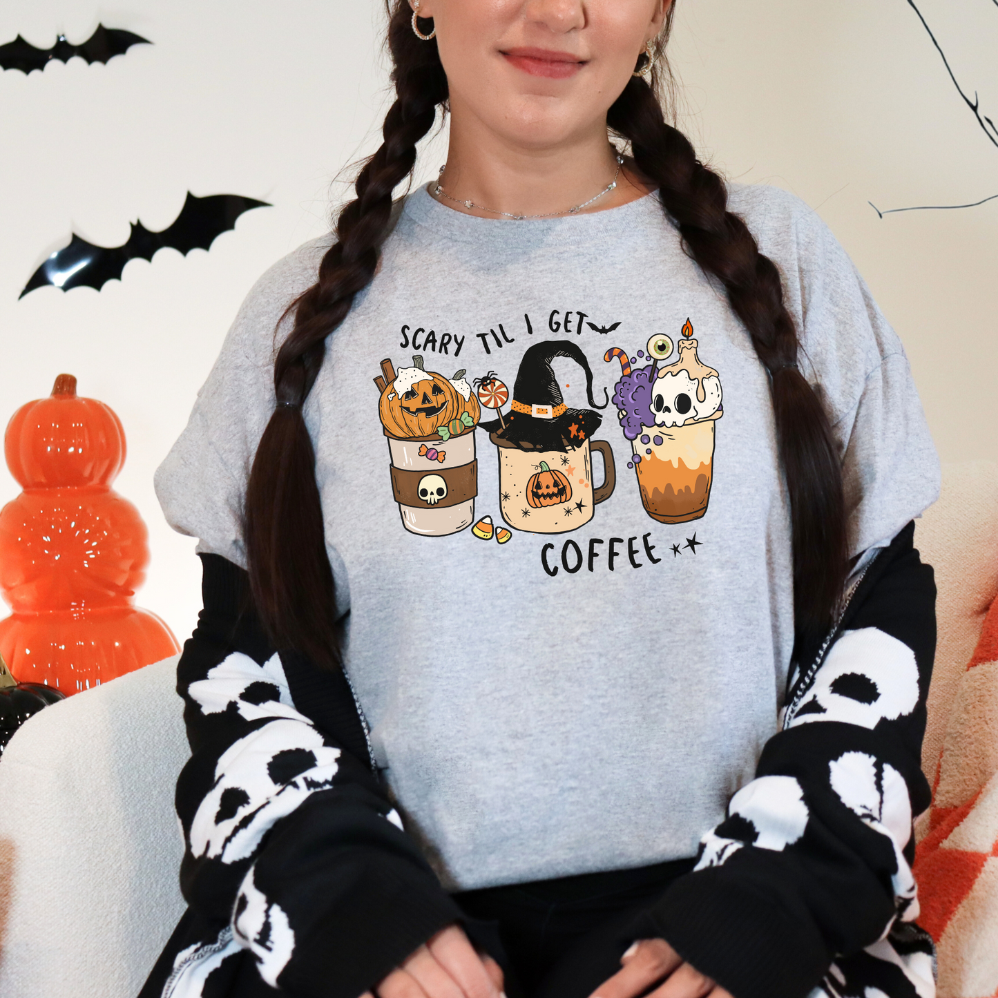 Wholesale Scary Coffee Graphic Tee - Grey Tee