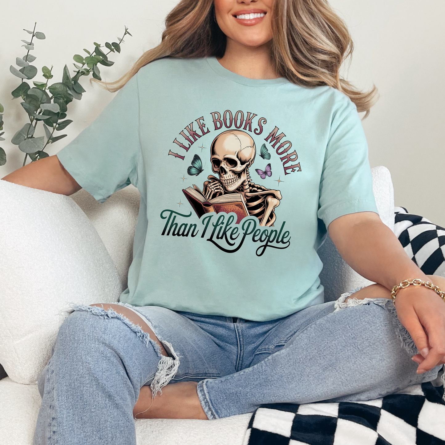 Wholesale Books more than People Graphic Tee - Dusty Blue Tee