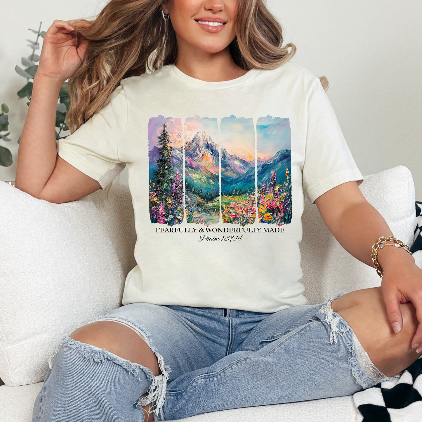 Wholesale Brushstroke Wonderfully Made Graphic Tee - Natural Tee