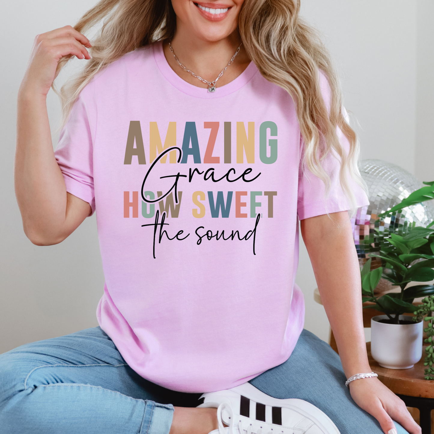 Wholesale Amazing Grace How Sweet the Sound Graphic Tee - Lilac Tee
