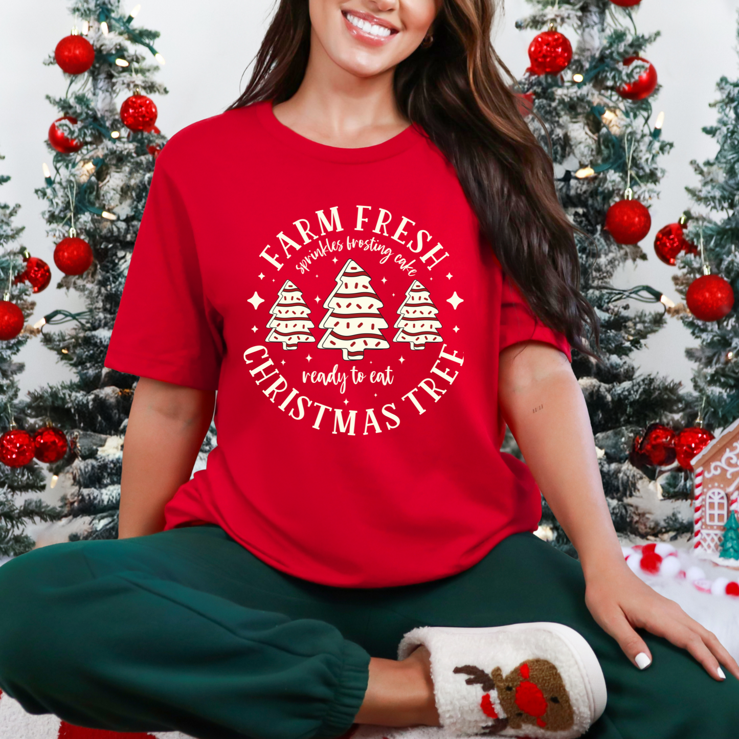 Wholesale Farm Fresh Cake Tree Graphic Tee - Red Tee