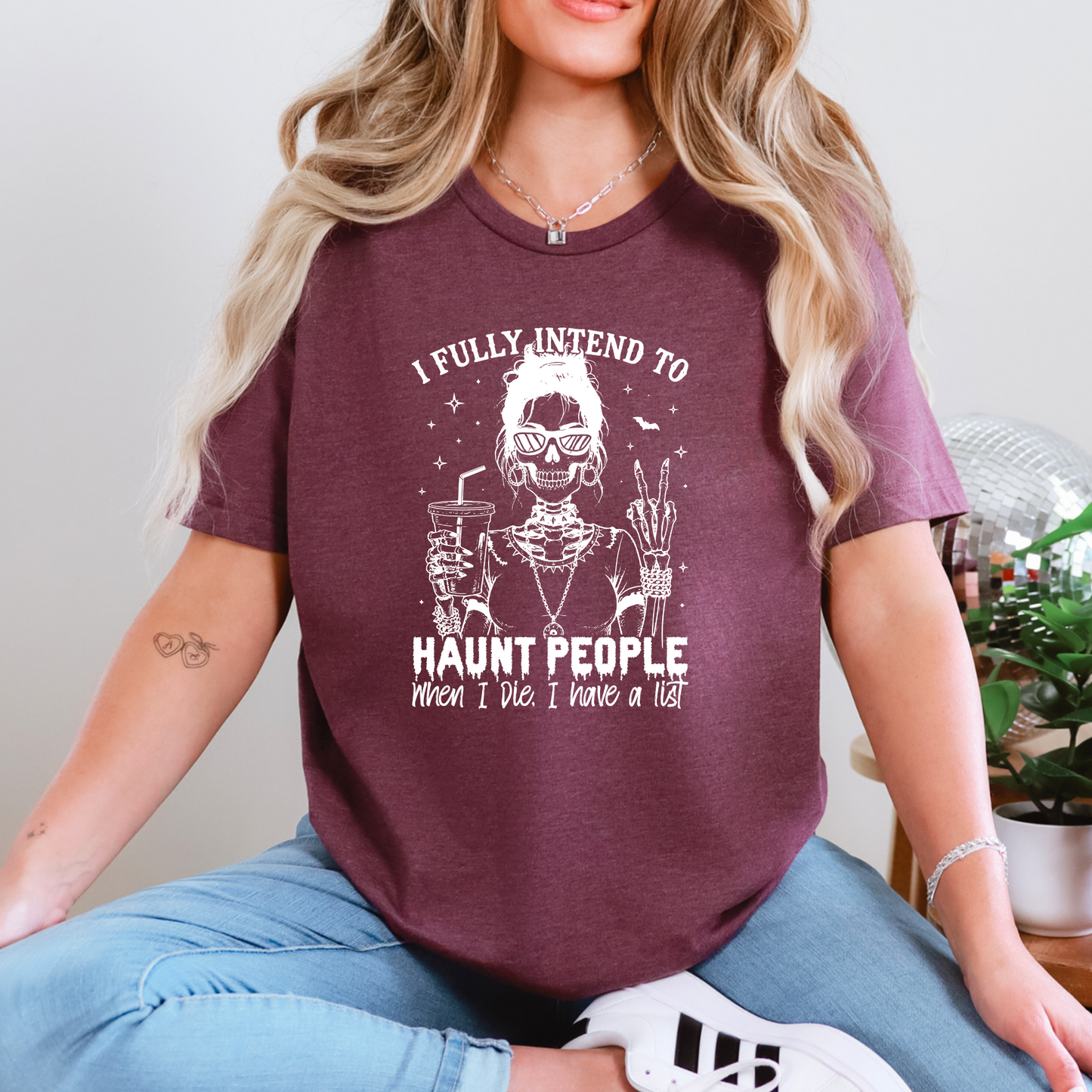 Wholesale Haunt People Graphic Tee - Heather Maroon Tee