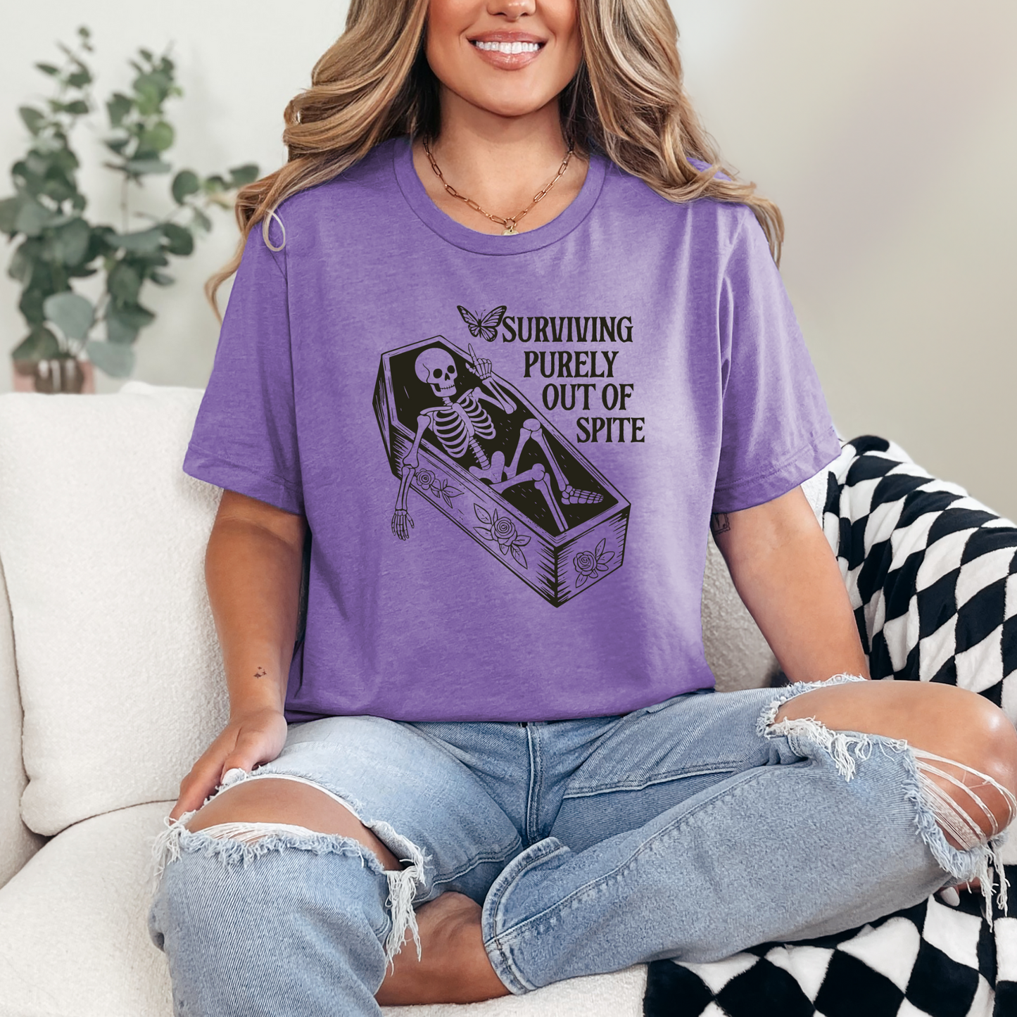 Wholesale Surviving Out of Spite Graphic Tee - Heather Team Purple Tee