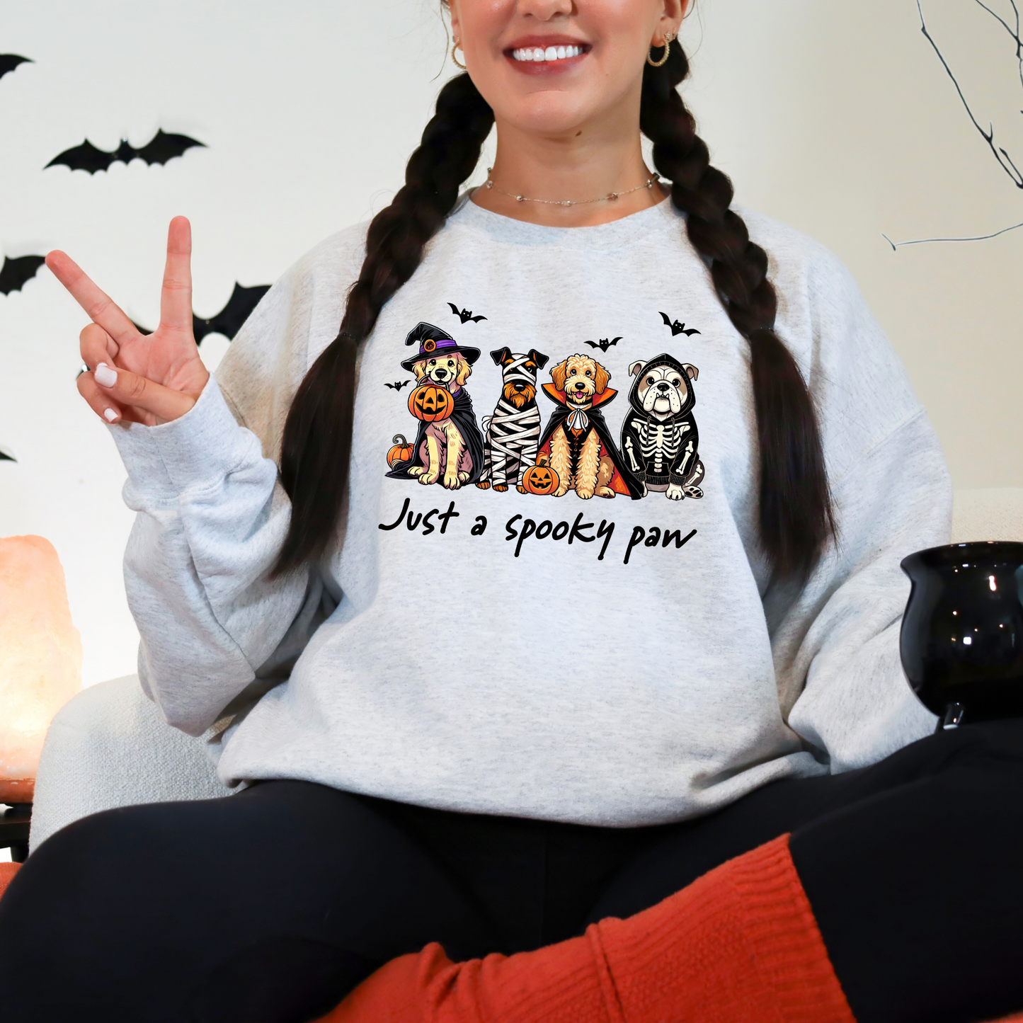 Wholesale Dog Spooky Paw Graphic Tee or Sweatshirt - Ash Sweatshirt