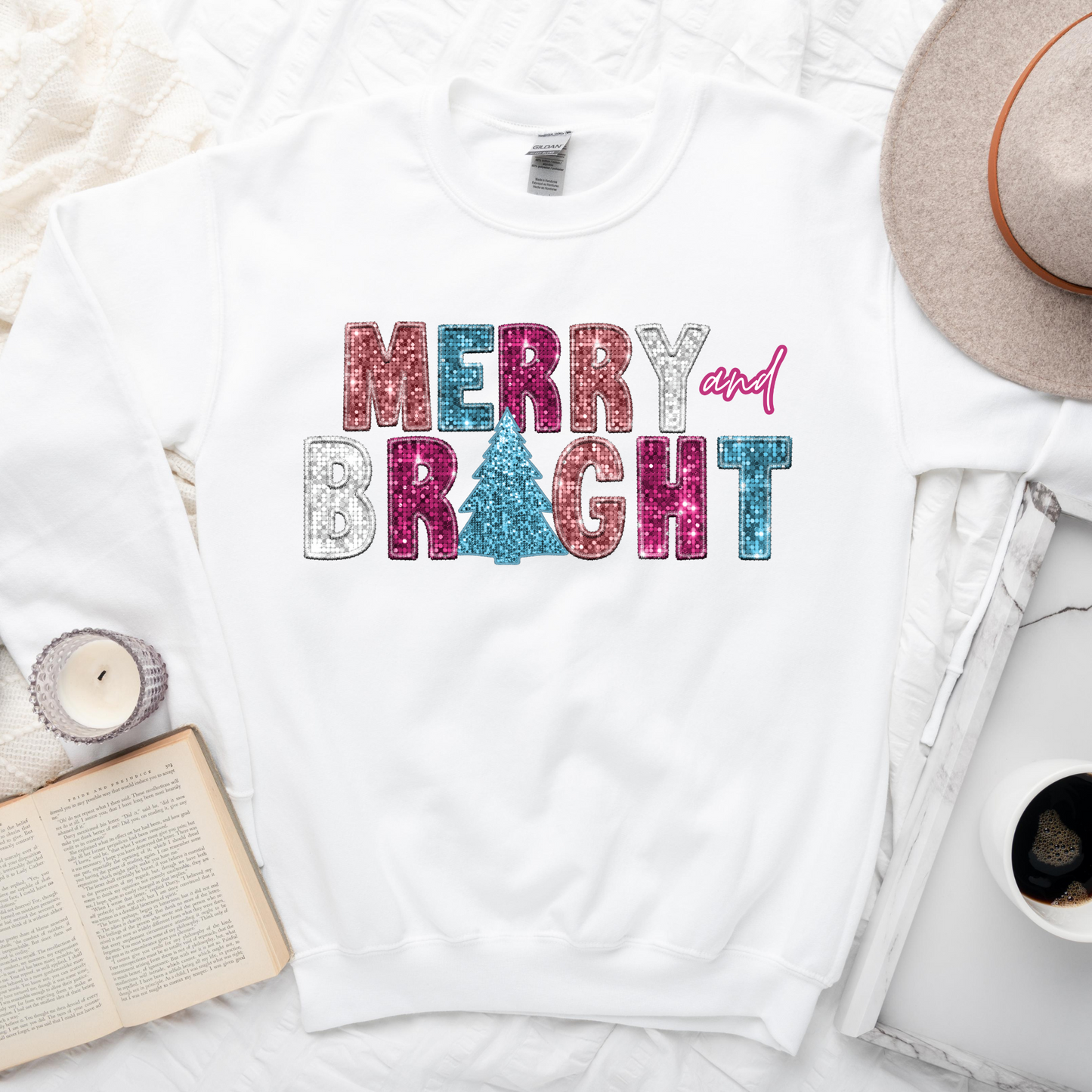 Wholesale Merry and Bright Bling Graphic Tee - White Sweatshirt