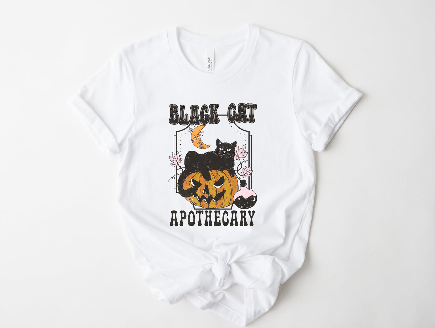 Wholesale Black Cat Apotehcary Graphic Tee - White