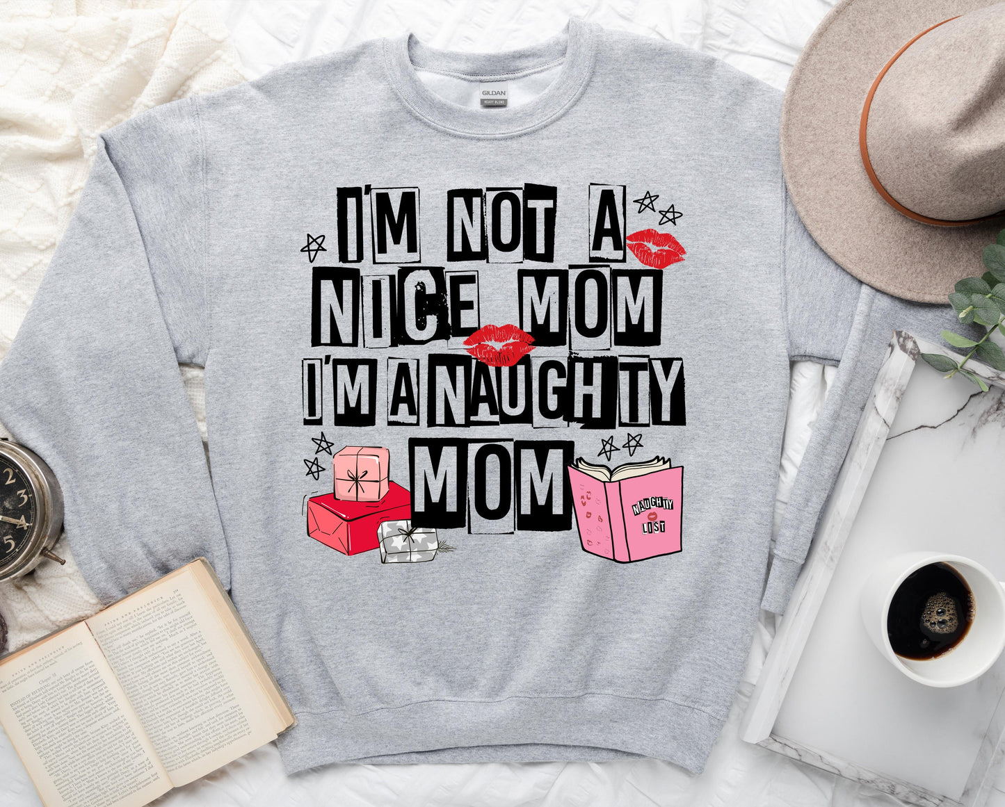 Wholesale I'm a Naughty Mom Graphic Tee - Grey Sweatshirt