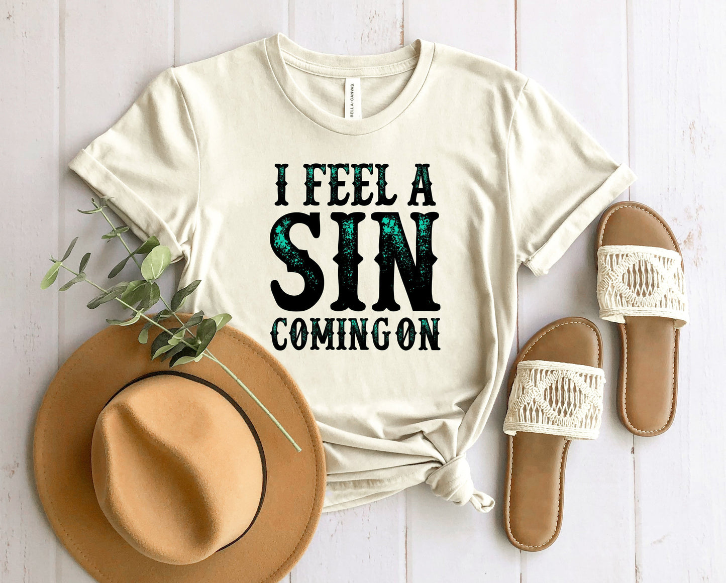 Wholesale I Feel a Sin Coming On Graphic Tee - Heather Grey