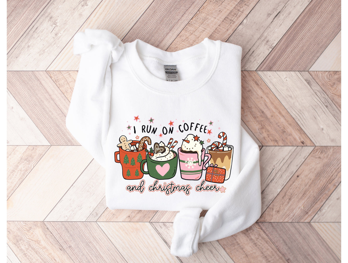 Wholesale I Run on Coffee and Christmas Cheer Graphic Tee - White Sweatshirt
