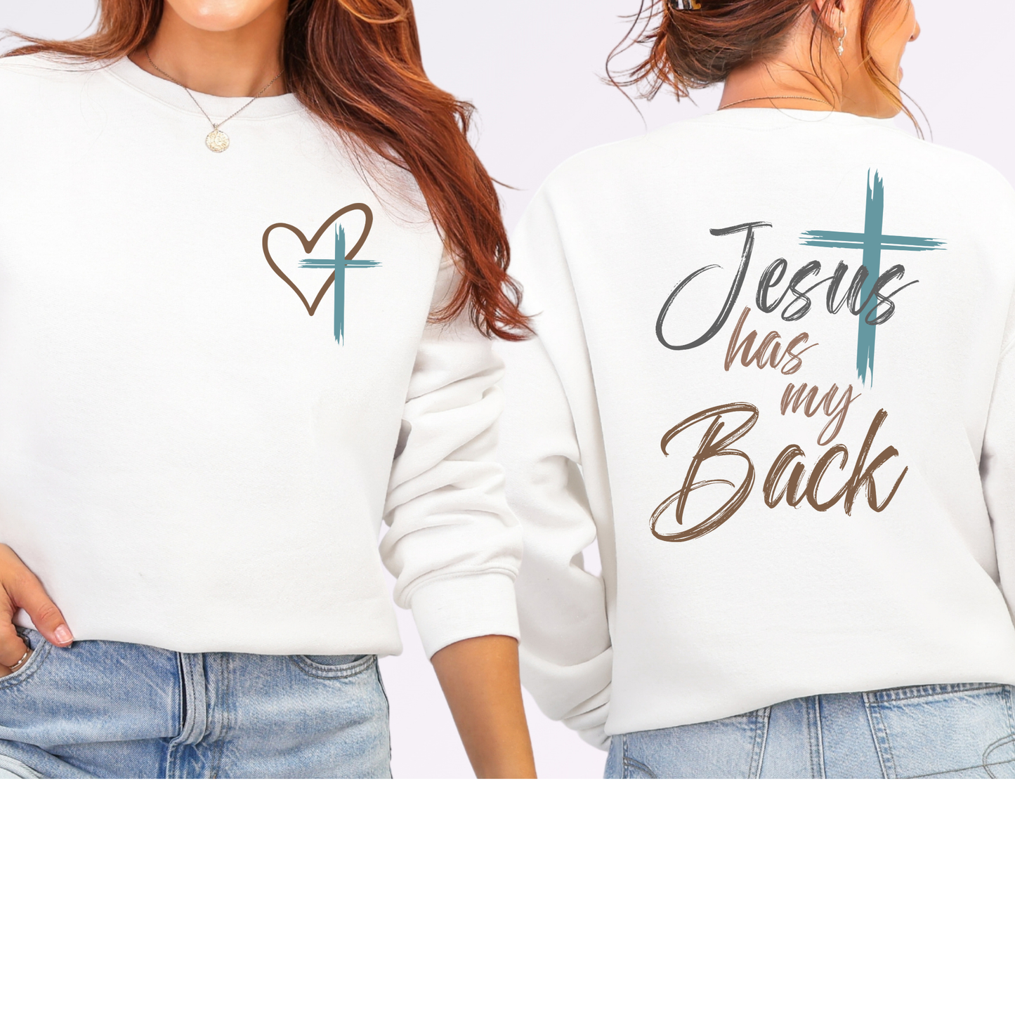 Wholesale Jesus Has My Back Multi Color Sweatshirt - White Sweatshirt