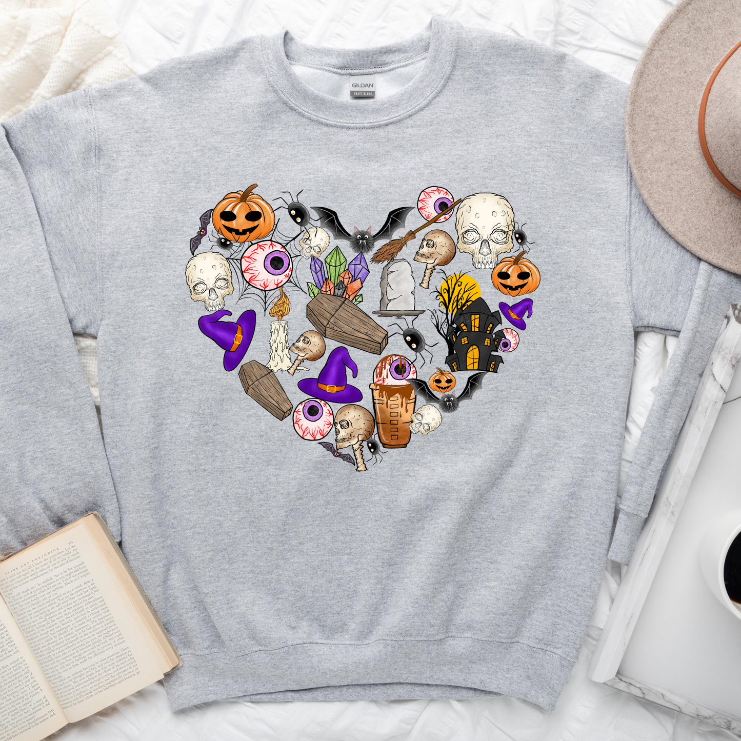 Wholesale Heart full of Halloween Graphic Tee - Grey Sweatshirt