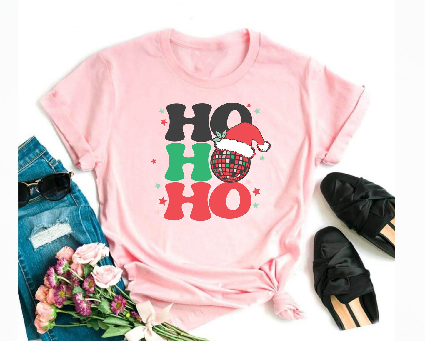 Wholesale Disco Ho Ho Ho Graphic Tee - Pink