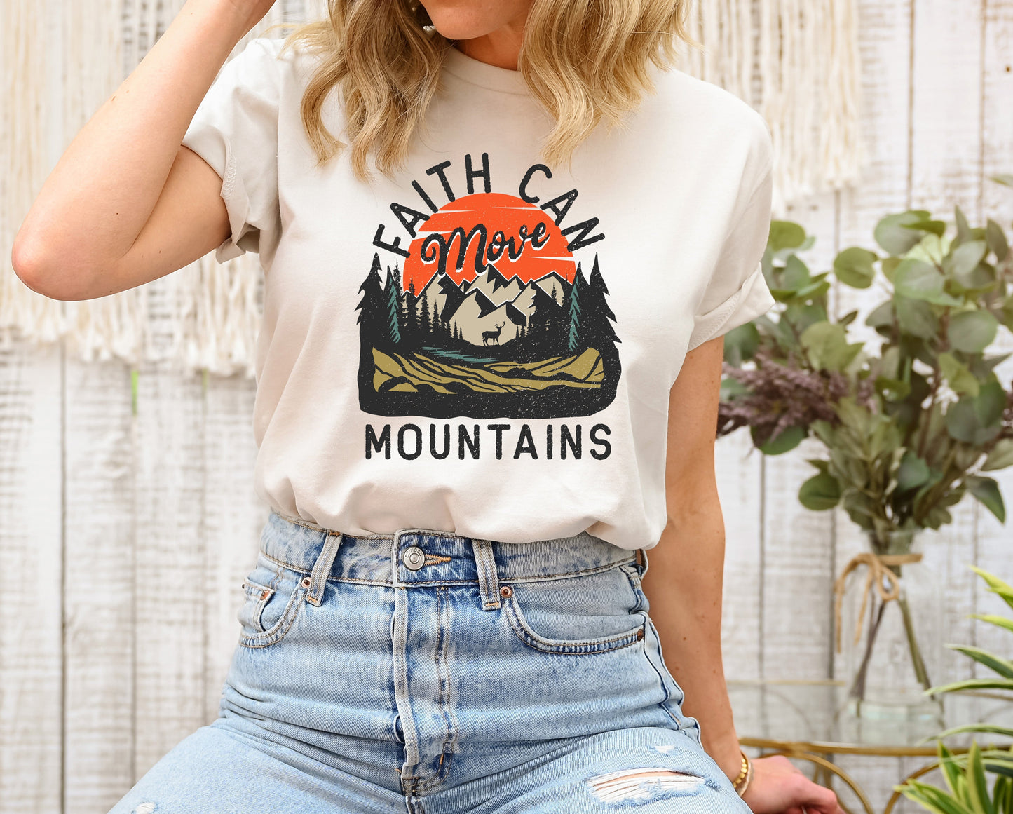Wholesale Faith can move mountains Graphic Tee - Heathered Grey