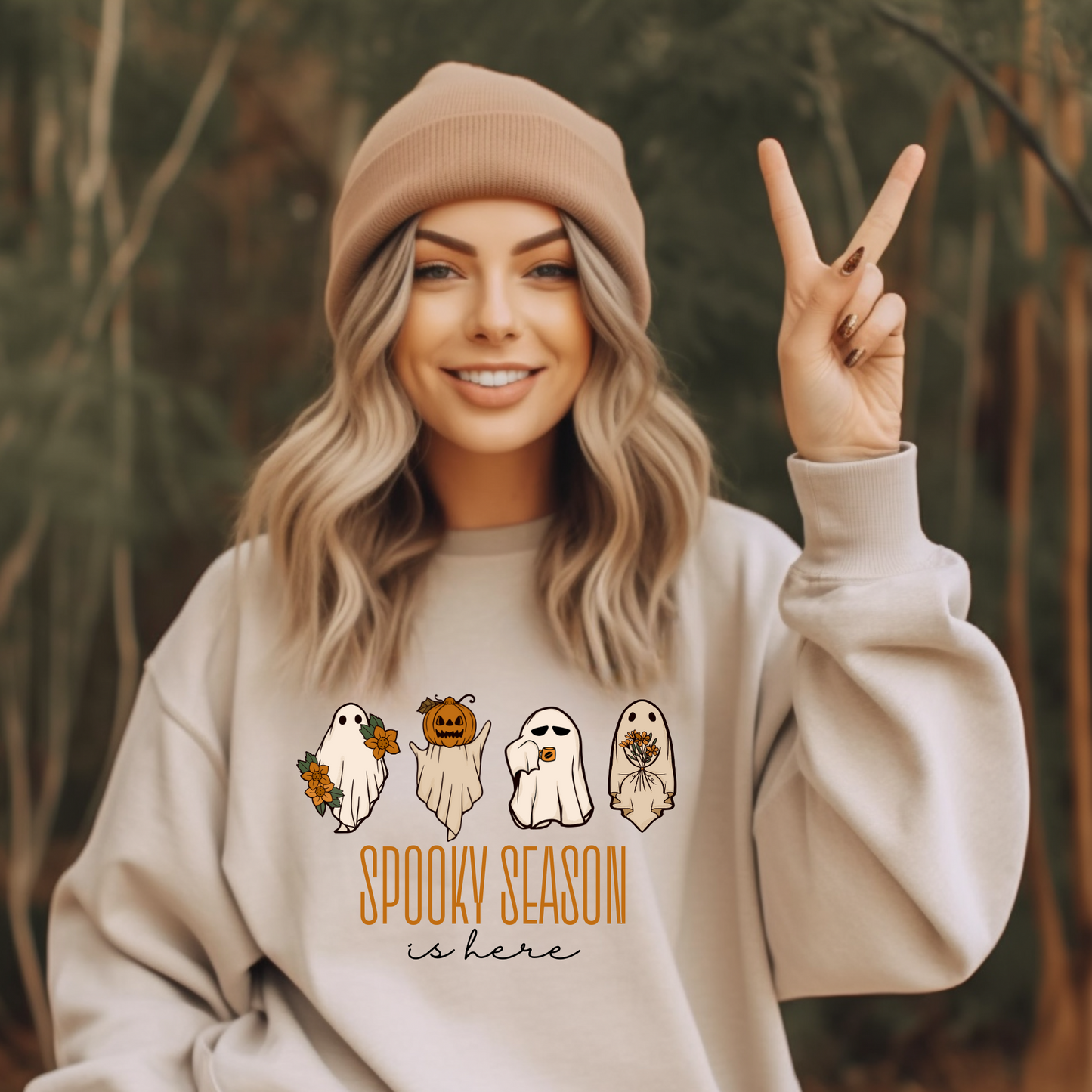 Wholesale Spooky Season is here Graphic Tee - Sand Sweatshirt