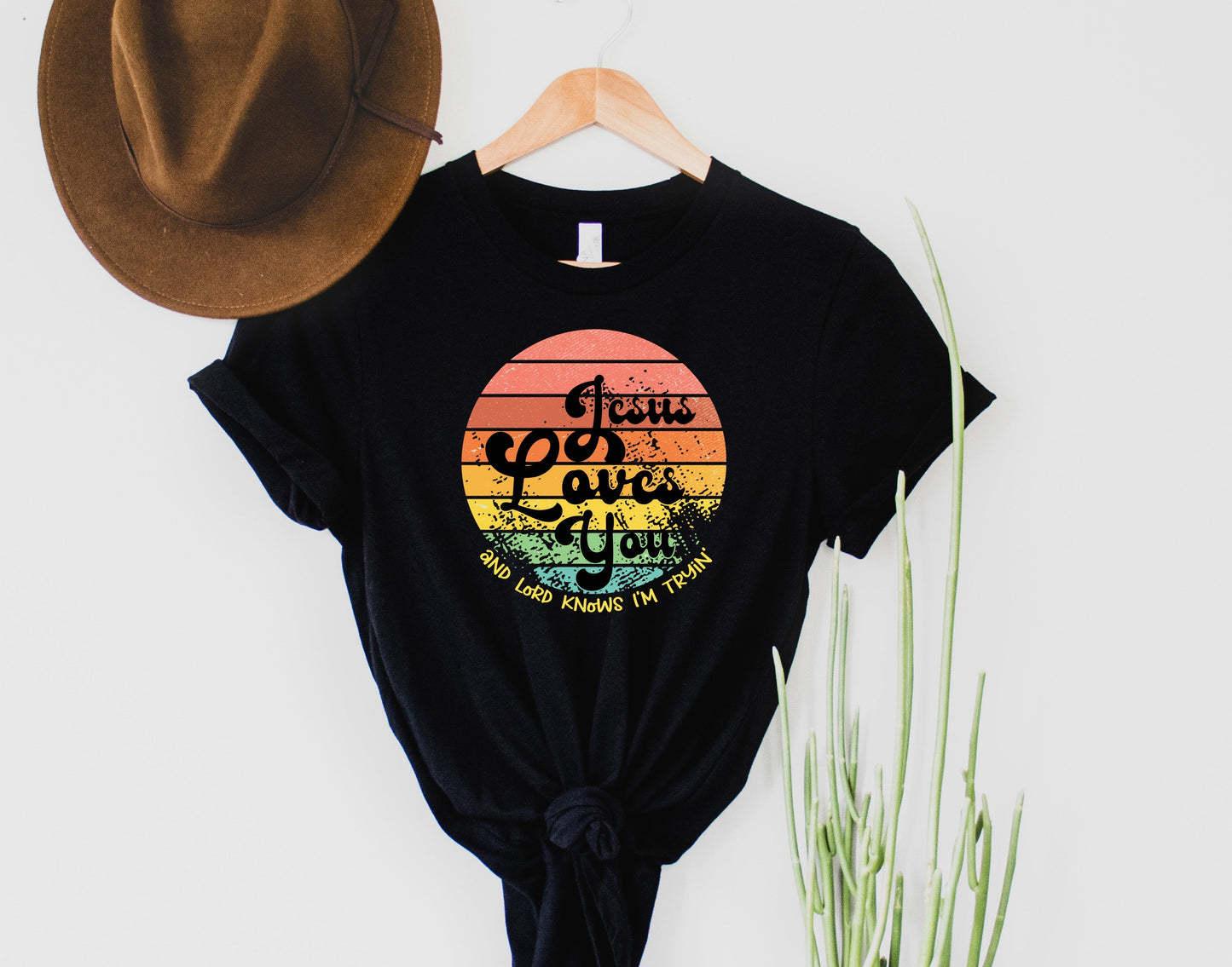 Wholesale Jesus Loves you, I'm tryin Graphic Tee - Black