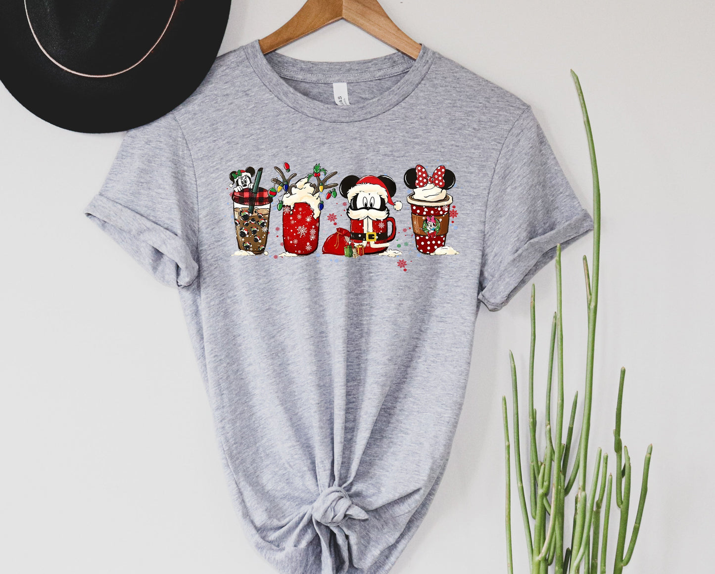 Wholesale Mouse Christmas Coffee Graphic Tee - Grey Long Sleeve
