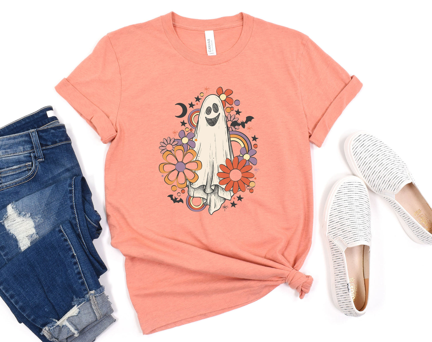 Wholesale Retro Ghost Graphic Tee - Heather Sunset