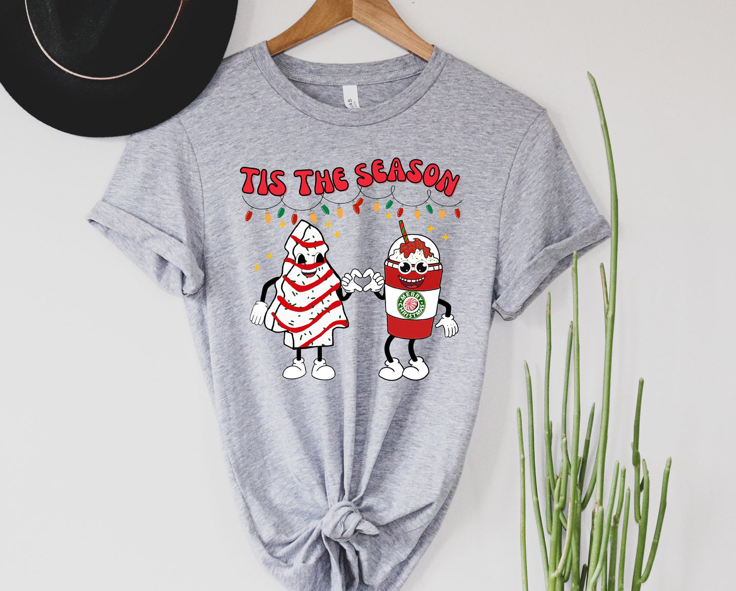 Wholesale Tis the Season Cake and Coffee Graphic Tee - Heather Green