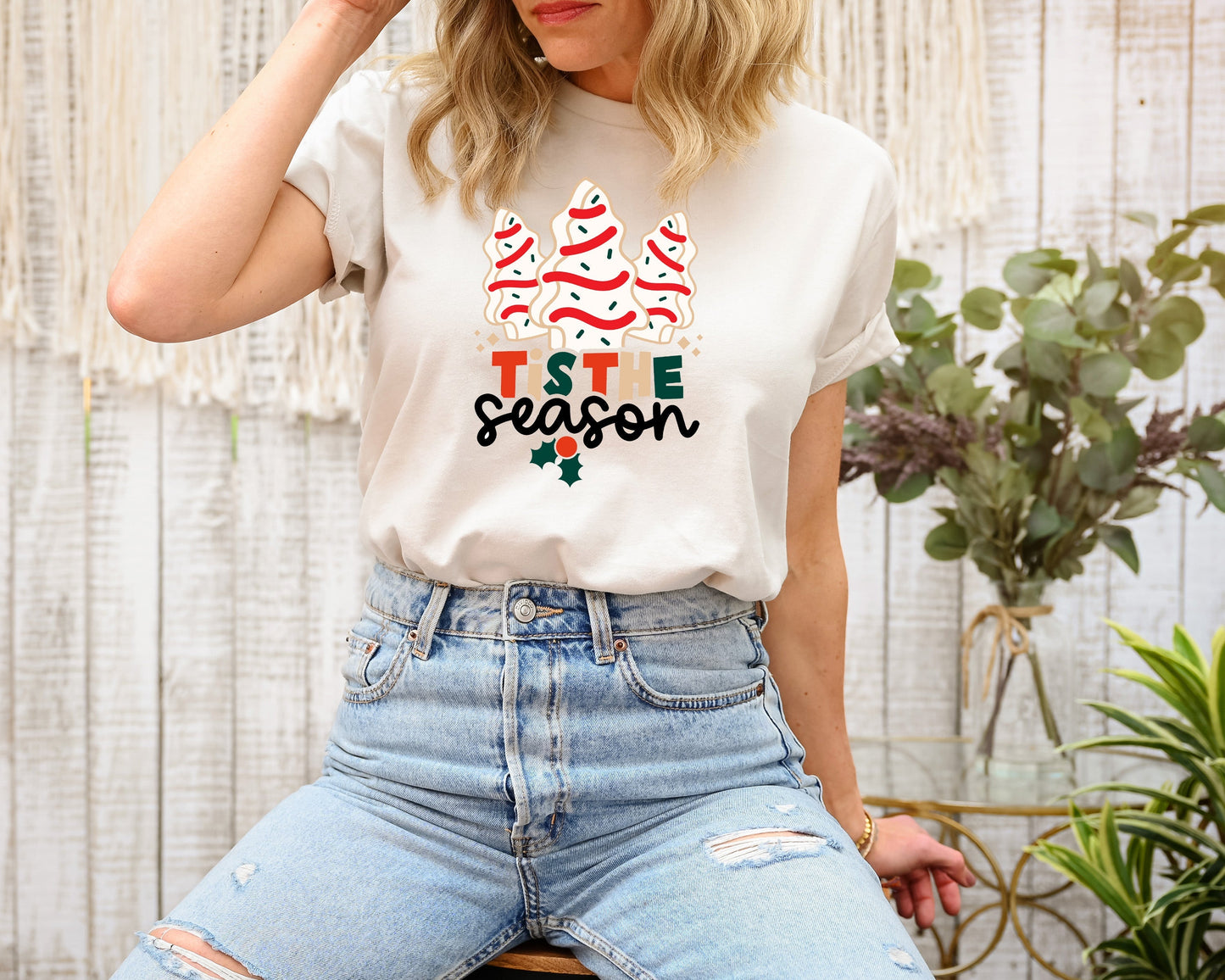 Wholesale Tis the season Graphic Tee - Heathered Sand
