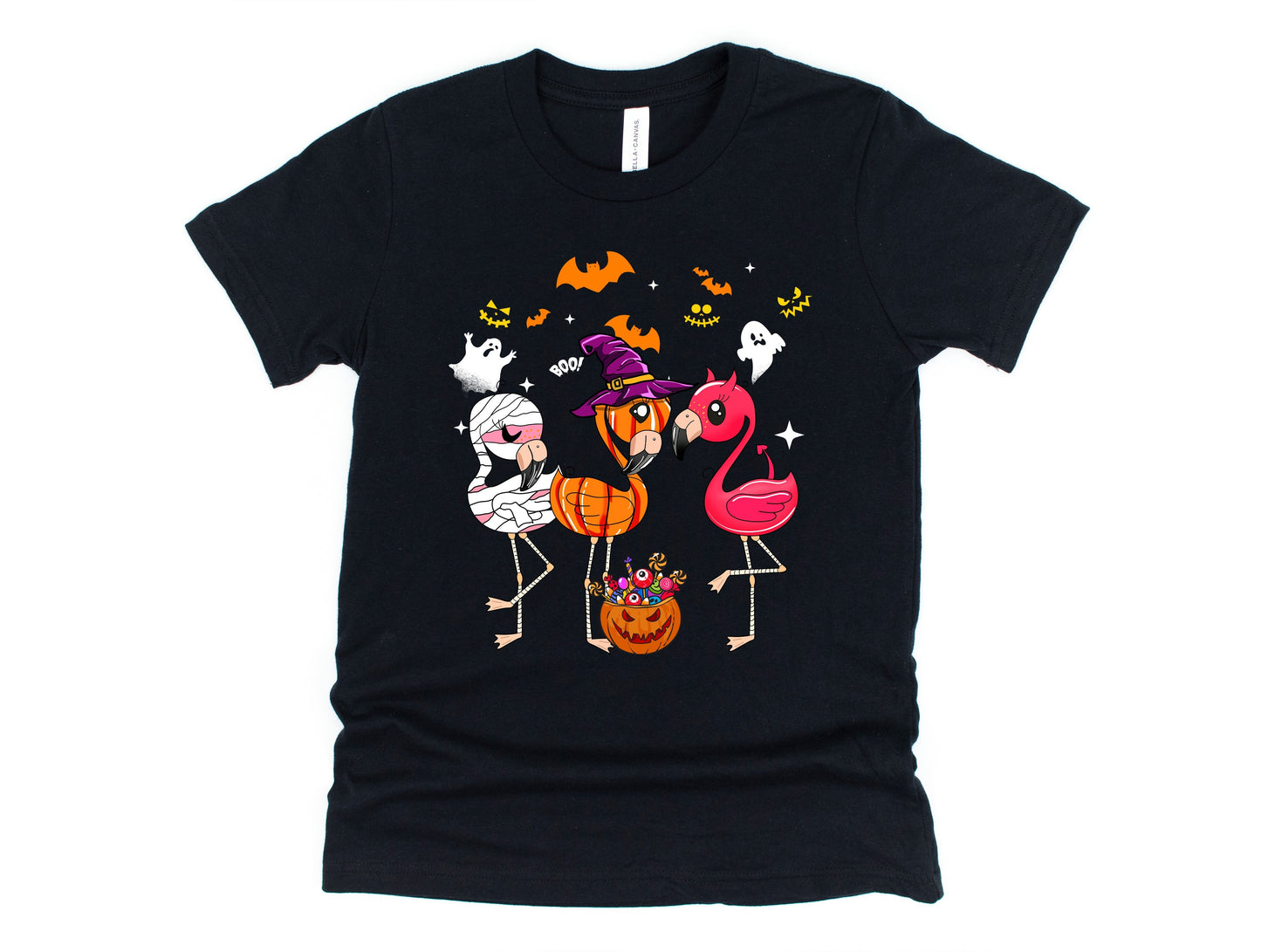 Wholesale Flamingo Halloween Graphic Tee - Black