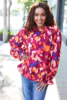  You Got This Wine Floral Print Print Frill Mock Neck Top