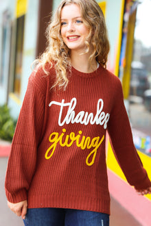  All I Want Thanksgiving Pop Up Embroidery Chunky Sweater