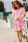 Beautiful You Rose Floral Print Ric Rack Trim Babydoll Dress
