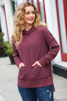  A New Day Burgundy Mineral Wash Rib Knit Hoodie