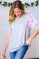 Grey Floral Crochet Print Puff Sleeve Top