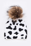 Mix Print Raccoon Fur Pom Iconic Beanie