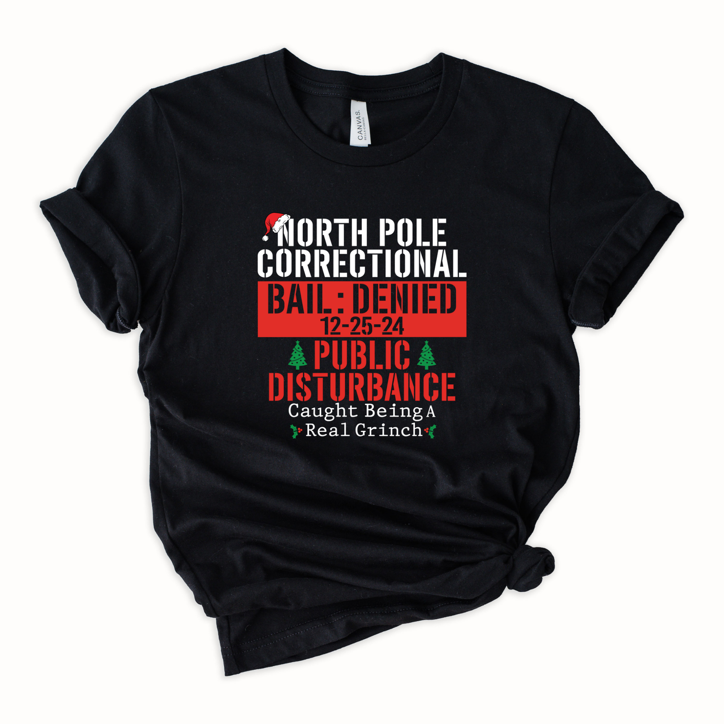 Wholesale North Pole Correctional Public Disturbance Graphic Tee - Black Tee