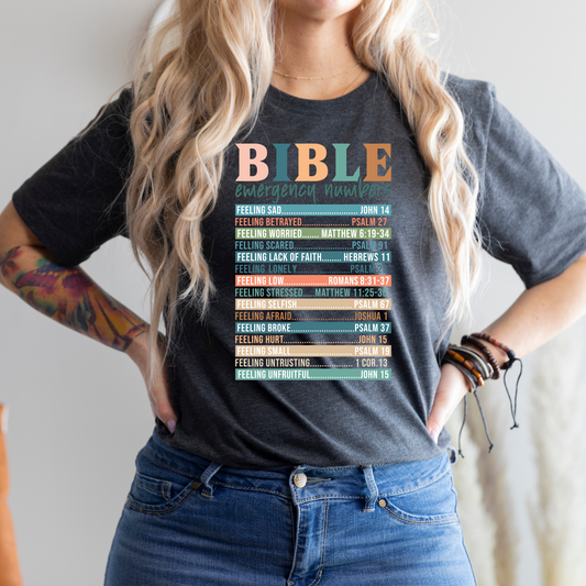 Wholesale Bible Emergency Graphic Tee - Heather Charcoal Tee