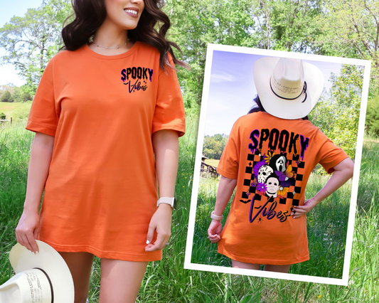 Wholesale Horror Spooky Vibes Graphic Tee - Orange Tee