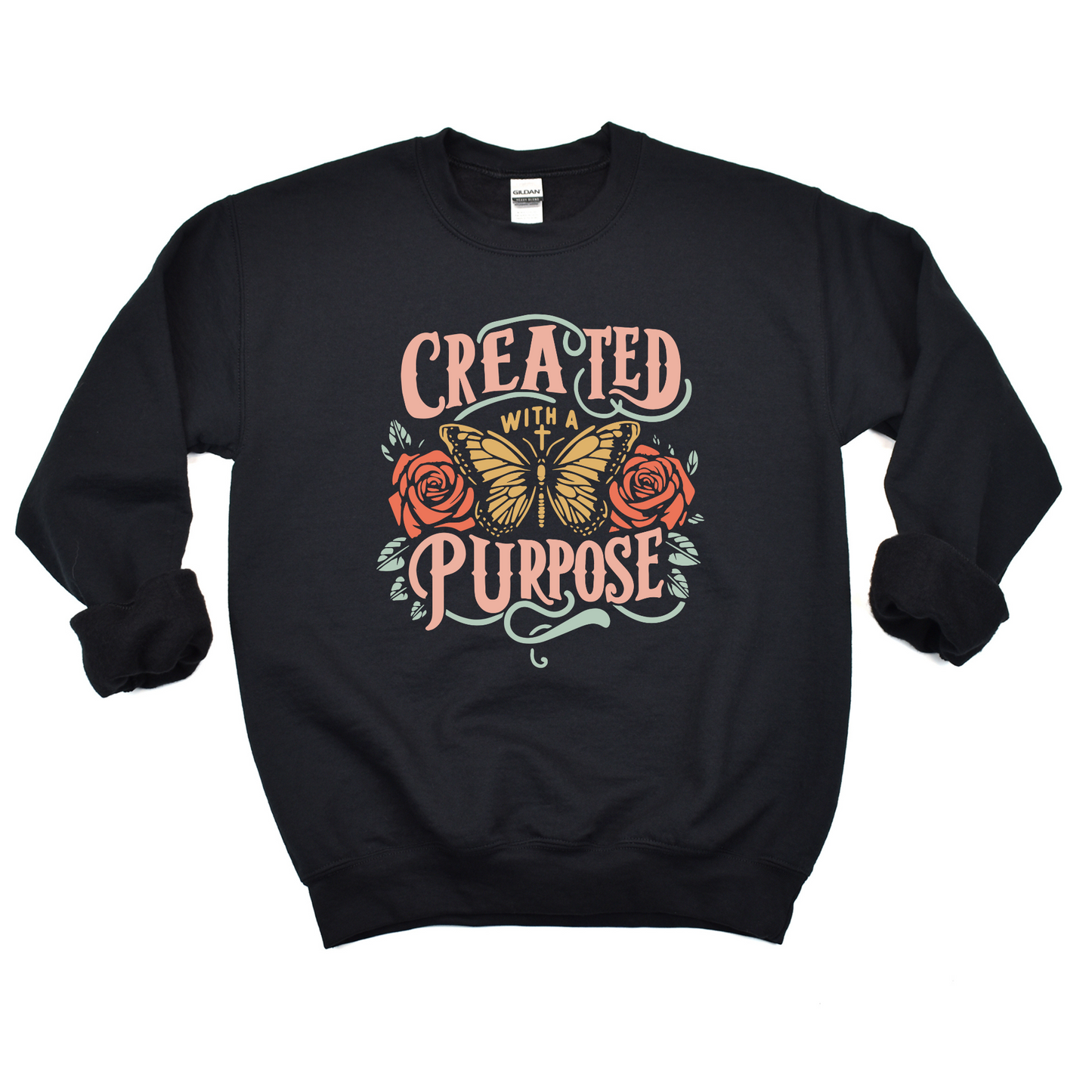 Wholesale Butterfly created with a purpose - Black Sweatshirt